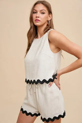 Charming Cream Ric Rac Trim Top & Shorts Set, Outfit Sets, $ 55.00, A Moment Of Now™